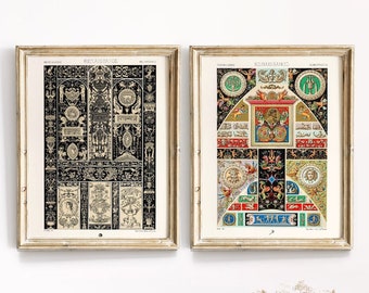 Renaissance print, Gallery Wall Art, Set Of 2 Prints, Italian pattern print, antique Renaissance prints, fresco print, Renaissance art