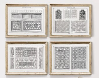 Impressions lithographiques arabes, ensemble de 4 impressions, impression motif intérieur arabe, art du Moyen-Orient, art mural arabe, art islamique moderne