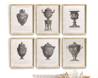 Stampa acquaforte Piranesi, Set Di 6 Stampe, stampa acquaforte vaso marmo, arte murale 6 pezzi, decorazioni romane, stampe decorazioni italiane, stampa vaso antico