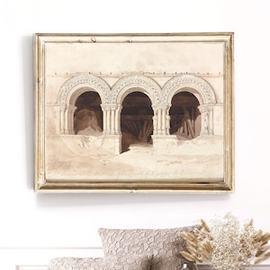 Antique arches architectural print, light academia decor, vintage architectural watercolor painting, neutral vintage print