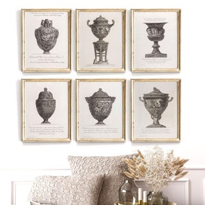 Grabado Piranesi, Set Of 6 Prints, Grabado Jarrón De Mármol, Arte Mural 6 Piezas, Decoración Romana, Estampados Decorativos Italianos, Impresión De Jarrón Antiguo