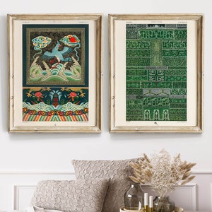 Chinoiserie Muster, Wandkunst 2er-Set, Chinesischer Musterdruck, Chinesische Chinoiserie Kunstdruck, Chinesisches Kunst, Chinesisches Dekor