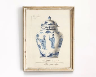 Chinoiserie Vase Prints, blue and white Chinoiserie art print, Chinoiserie ginger jar print, French Chinoiserie Vase Prints
