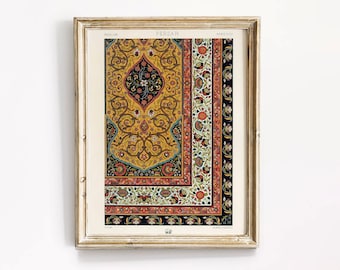 Antique Persian Carpet Pattern Print: Maximalist Iranian Art (Digital Download)
