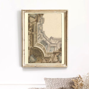 Architecture drawing, architecture etching drawing, Italian decor print, antique engraving print, architectural etching drawing
