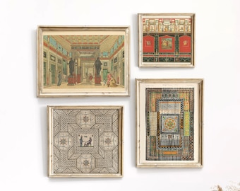 Pompeii print bundle, set of 4 prints, Pompeii art, Pompeii fresco, Italian prints, Italian decor, maximalist decor