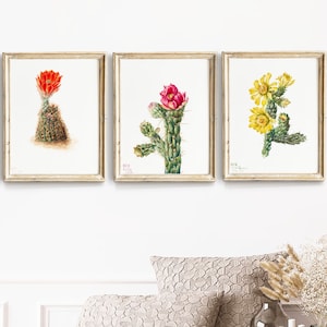 Aquarelle cactus prints, Galerie Wall Art Set De 3 Prints, cactus imprimable, 3 pièces d’art mural, fleuri cactus art mural, tirage succulent