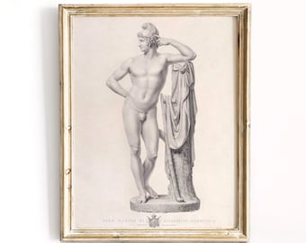 Paris Etching Art Print: Greek Statue, Classical Decor (Digital Download)