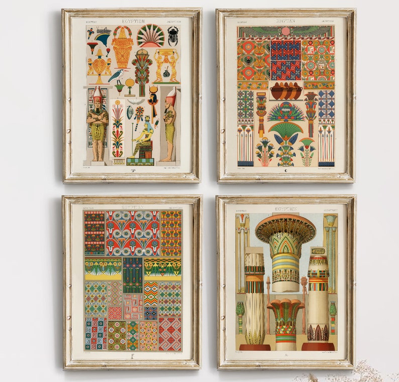 Vintage Egyptian Art Prints: Colorful Pattern Set of 4 (digital ...