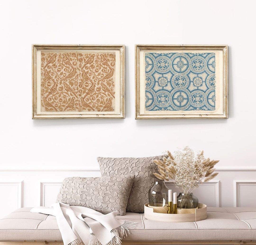 Antique Wallpaper Printable Vintage Wallpaper Art Set of 2 Etsy