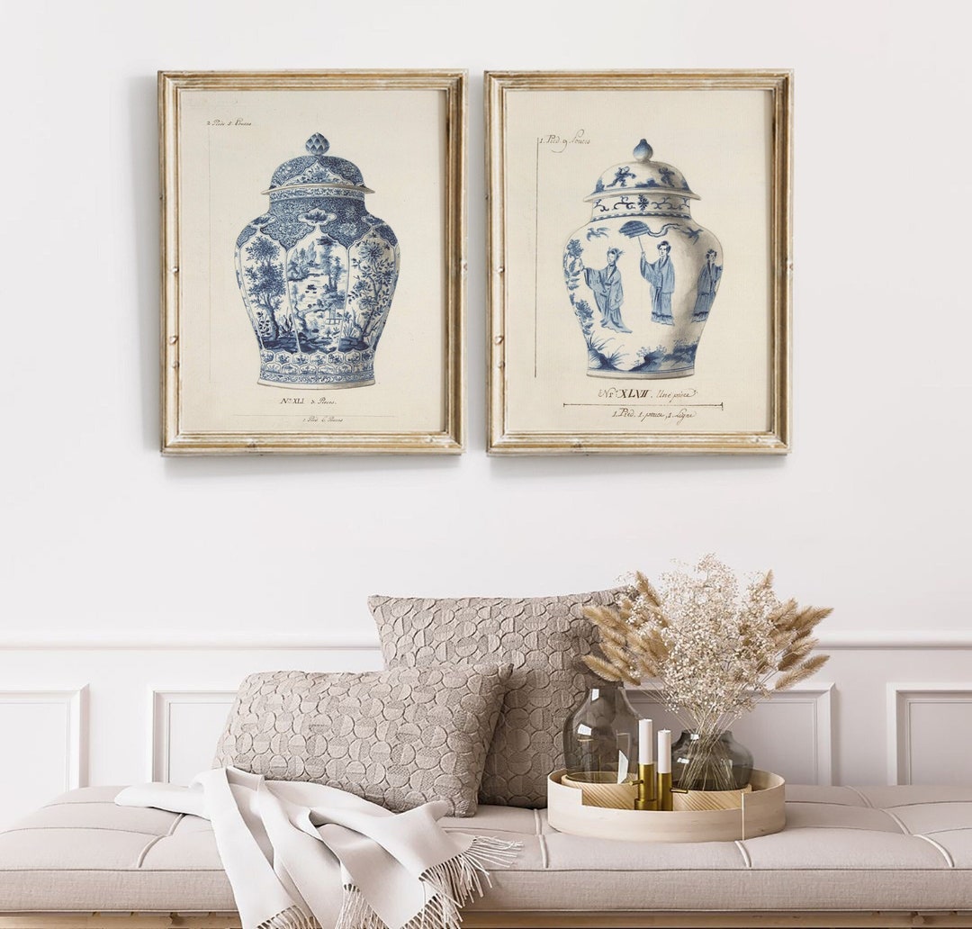 Chinoiserie Vase Prints, Set of 2 Prints, Blue and White Chinoiserie ...