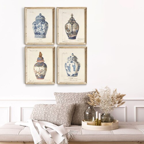 Chinoiserie Vase Prints Set of 4 Prints Blue and White - Etsy