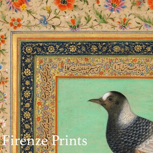 Antieke vogelafdruk: traditionele Perzische Mughal-kunst (digitale download) afbeelding 3