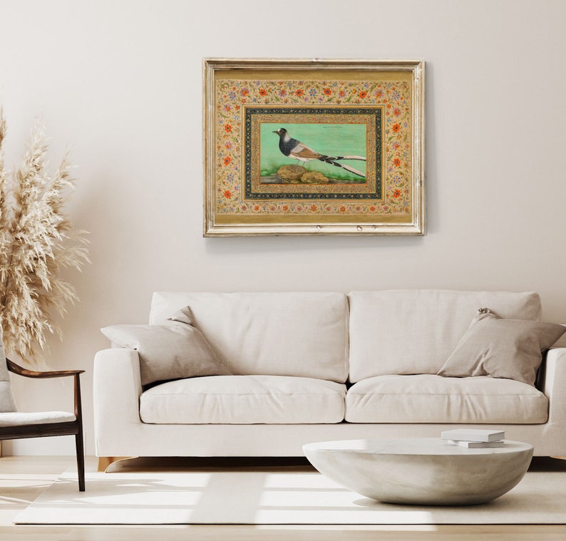 Antieke vogelafdruk: traditionele Perzische Mughal-kunst (digitale download) afbeelding 10