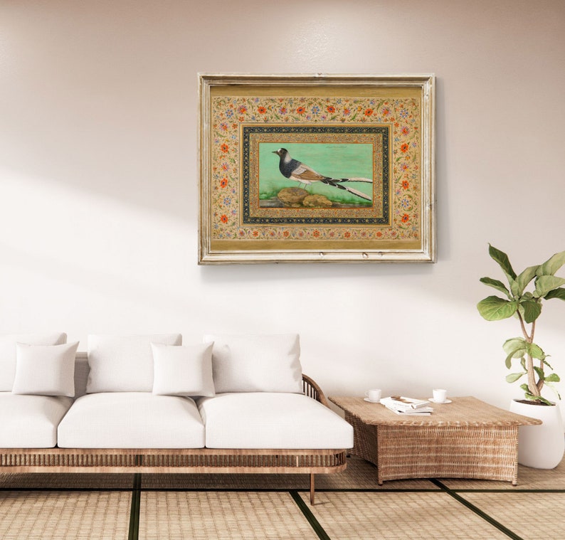 Antieke vogelafdruk: traditionele Perzische Mughal-kunst (digitale download) afbeelding 7