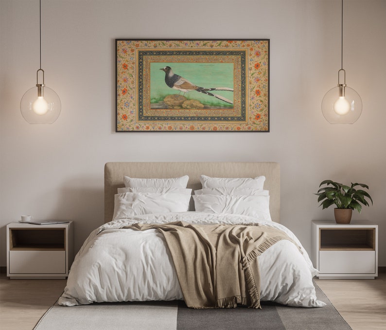 Antieke vogelafdruk: traditionele Perzische Mughal-kunst (digitale download) afbeelding 4