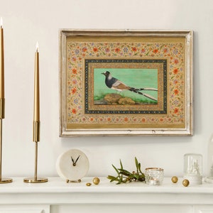 Antieke vogelafdruk: traditionele Perzische Mughal-kunst (digitale download) afbeelding 6