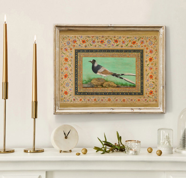 Antieke vogelafdruk: traditionele Perzische Mughal-kunst (digitale download) afbeelding 6
