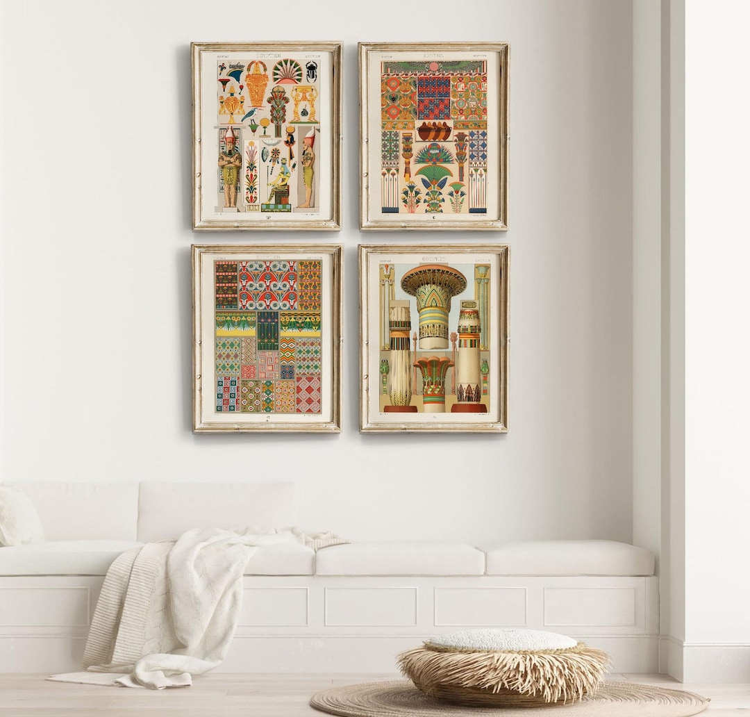 Vintage Egyptian Art Prints: Colorful Pattern Set of 4 (digital ...