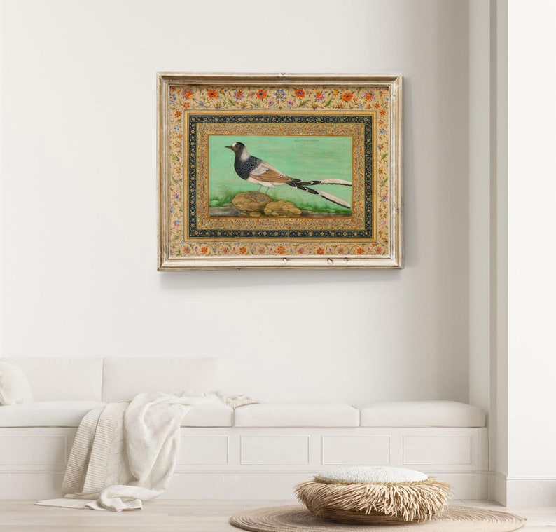 Antieke vogelafdruk: traditionele Perzische Mughal-kunst (digitale download) afbeelding 2