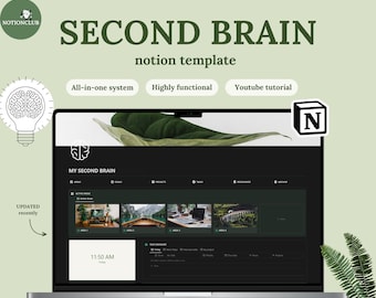 Notion second brain, panel de control de notion, plantilla de notion 2023, planificador de notion, plantilla todo en uno de notion, plantilla de objetivos de notion, notion