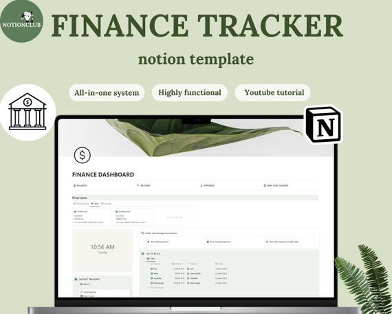 Notion finance template, notion dashboard, income and expense tracker, notion budget template, notion template, digital budget planner