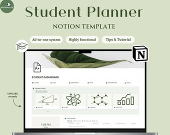 Ästhetik Notion Vorlage Studentenplaner All-in-One College Dashboard Aufgaben-Tracker College-Planer Notion ADHD Notion Schulplaner