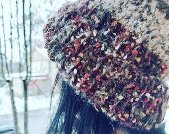 Knitted beanie hat, hand knitted hat, chunky hat, slouch beanie, wool hat woman