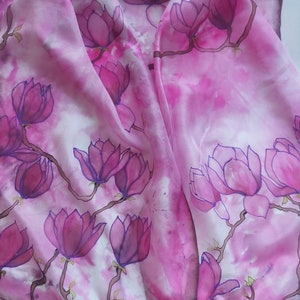 Hand painted natural silk scarf, Magnolia silk shawl, Fashion accessory  Wedding Gift , Present for her