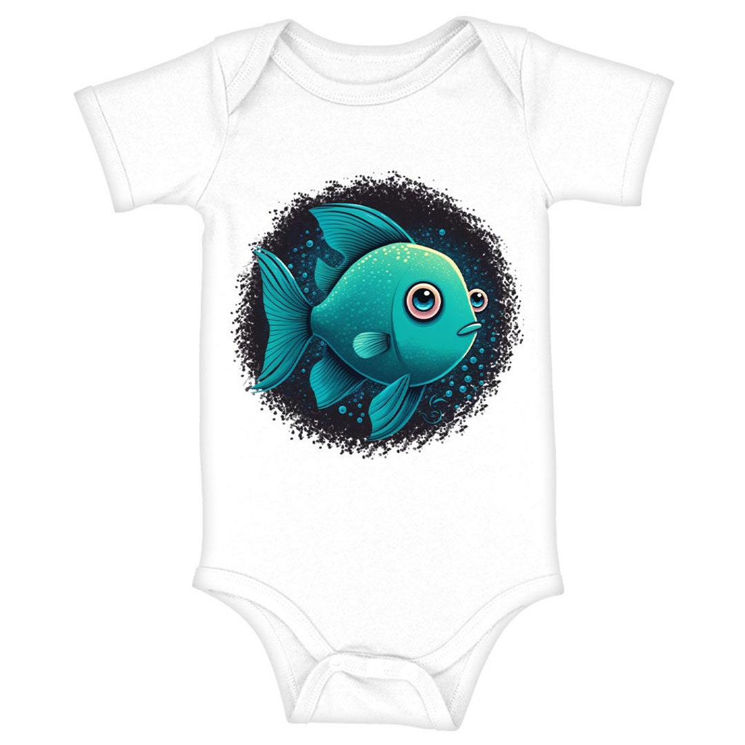 Fish Cartoon Baby Jersey Onesie Cartoon Baby Onesie Print Etsy