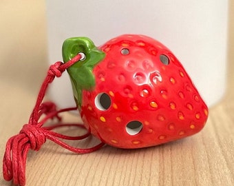 Strawberry 4 Hole Novelty Pendant Ceramic Ocarina. Dexterous, Easy to Carry and Learn.
