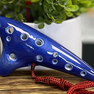 Melodious Soprano C 12 Holes Blue Glaze Ceramic Ocarina - Easy to Learn & Great Gift.