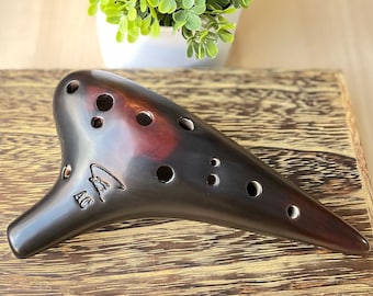 Focalink Professional 12 Hole Alto C Straw Fire Ceramic Ocarina - Authenticity Proved by Engraved Identification Code on Each Piece!