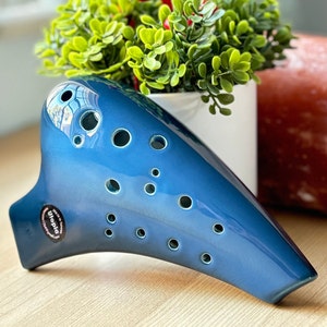 Professional Double Chamber Alto C Blue Glaze Ceramic Ocarina.