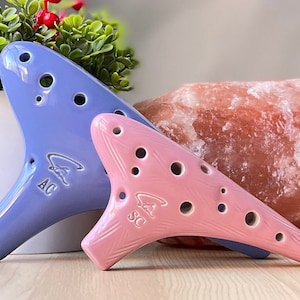 Super Deal! Alto C Blue+ Soprano C 12 Hole Ceramic Ocarina - Great Gift, Easy to Carry and Learn.
