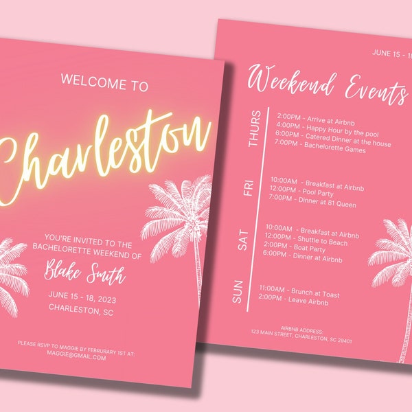 Charleston Bachelorette Birthday Invitation & Itinerary