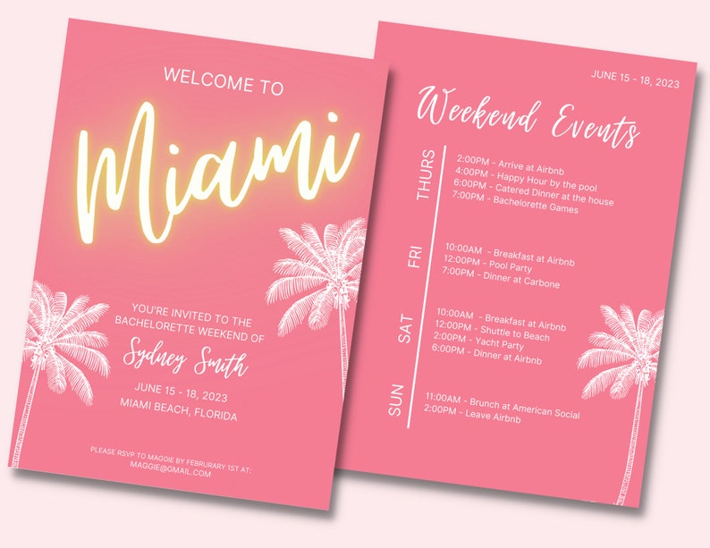 Miami Bachelorette Itinerary & Invitation Template Etsy