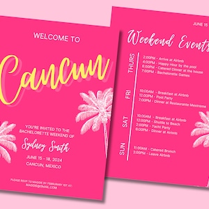 Cancun Bachelorette or Birthday Invitation & Itinerary