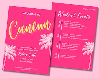 Invitación e itinerario para despedida de soltera o cumpleaños en Cancún