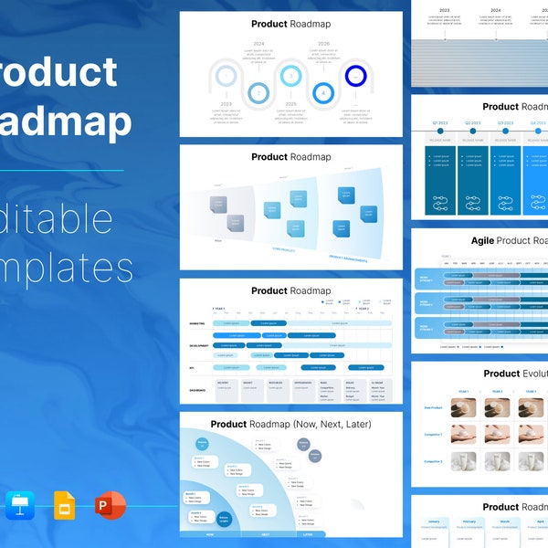 Produkt-Roadmap-Vorlage, Produktmanagement, Produkt, Vorlage, Produktentwicklung, Infografik, PowerPoint, Illustrator, Keynote, Google Slides