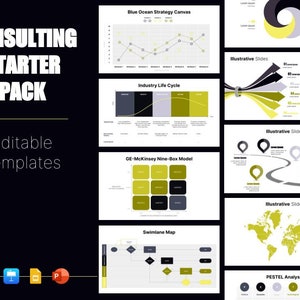 88 sjablonen voor strategisch advies, kader voor bedrijfsstrategie, advies, starterspakket advies, slidedeck, ontwerpvorlagen, powerpoint
