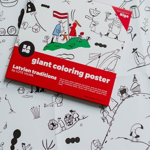 XXL giant coloring poster Latvian traditions, isbn 978-9934-8993-1-7, eco friendly sustainable, poster box on top of poster