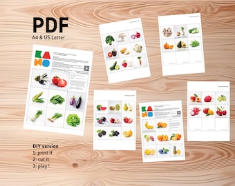 PDF: "Fruits & Veggies Explorer" - Montessori Educational Card Game for Toddlers, learn and discover fruits and vegetables, development game