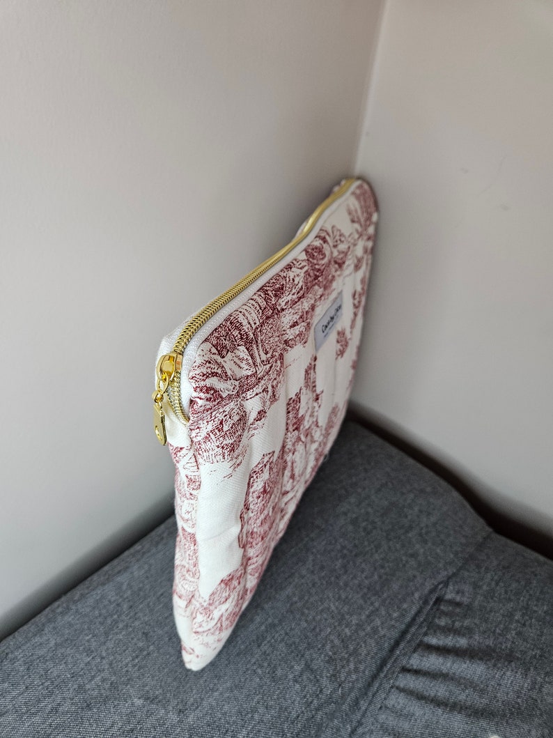 Pochette d'ordinateur GARANCE toile de jouy rouge fait 100% à la main en France image 3