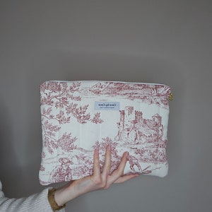 Pochette d'ordinateur GARANCE toile de jouy rouge fait 100% à la main en France image 6