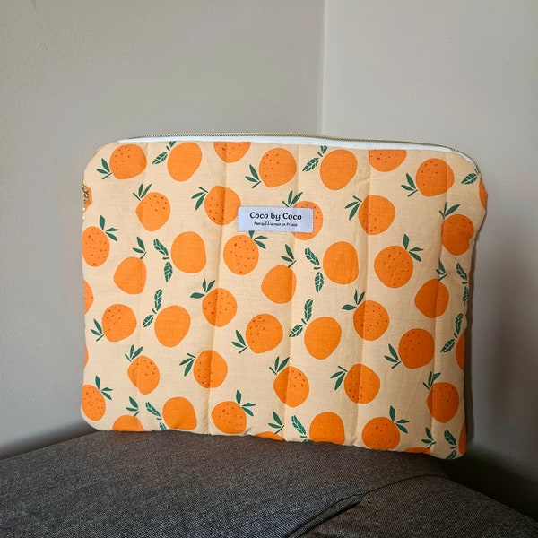 Pochette d'ordinateur GARANCE couleur orange fait 100% à la main en France