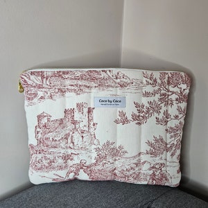 Pochette d'ordinateur GARANCE toile de jouy rouge fait 100% à la main en France image 1