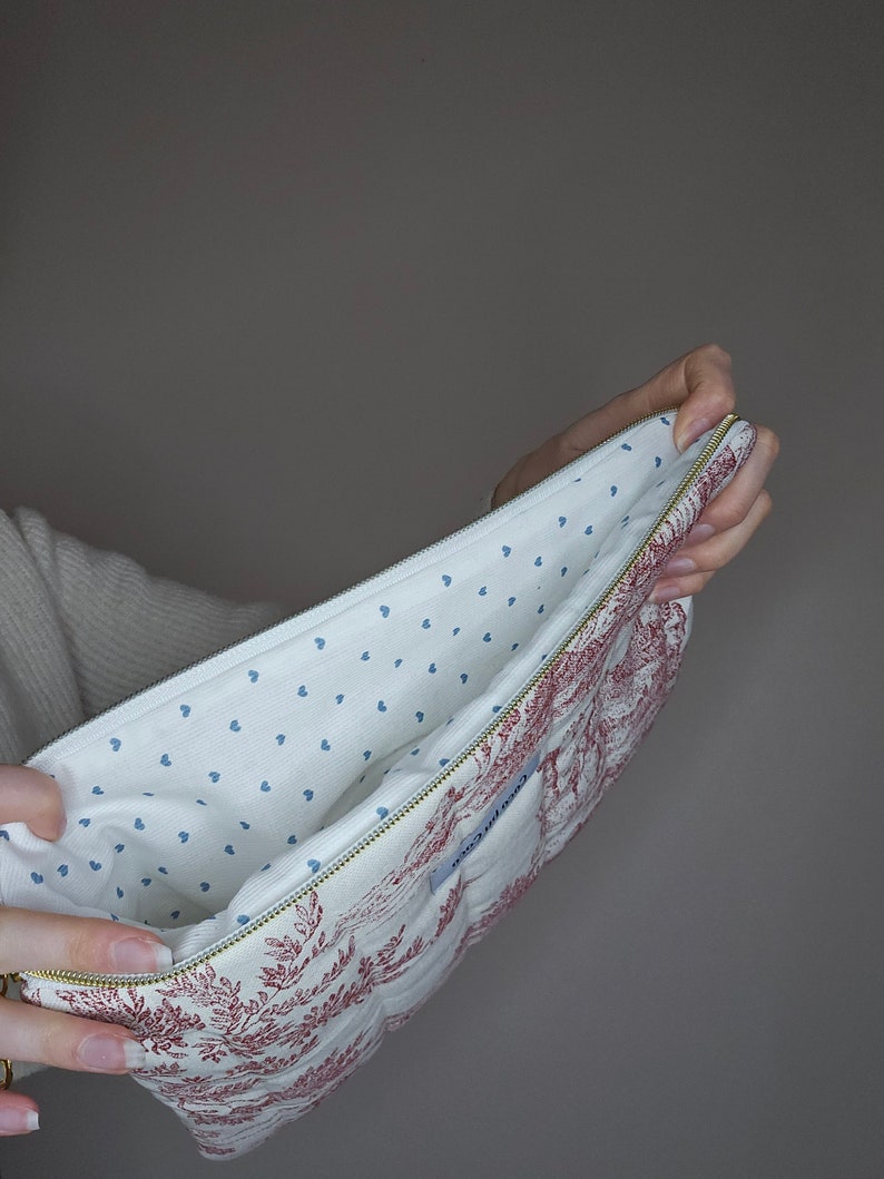 Pochette d'ordinateur GARANCE toile de jouy rouge fait 100% à la main en France image 4