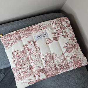 Pochette d'ordinateur GARANCE toile de jouy rouge fait 100% à la main en France image 2