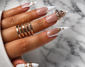 White  stiletto bangle gem Press On Nails: Handmade False Nails